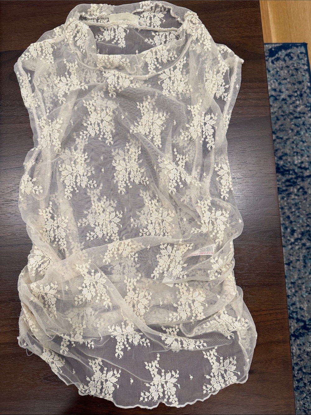 Women's Sheer Lace Overlay Sleeveless Top - Cream